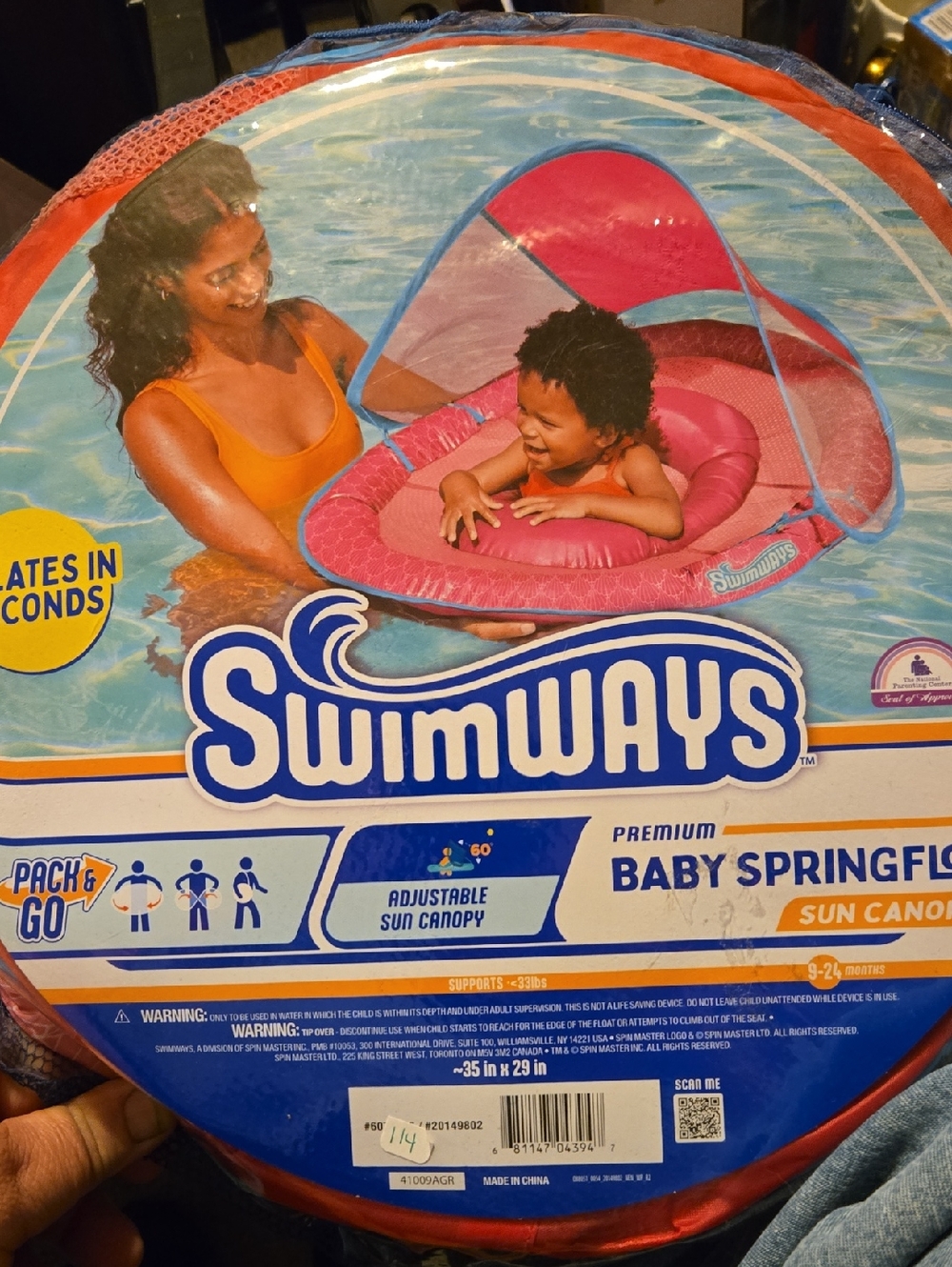 Baby Spring Float with Adjustable Sun Canopy - Pink